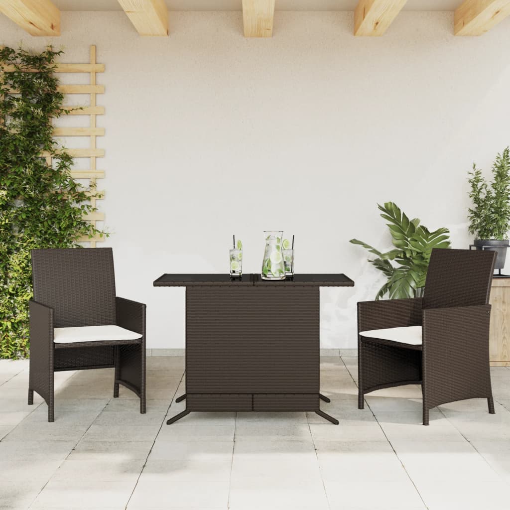 vidaXL 3 Piece Bistro Set with Cushions Brown Poly Rattan