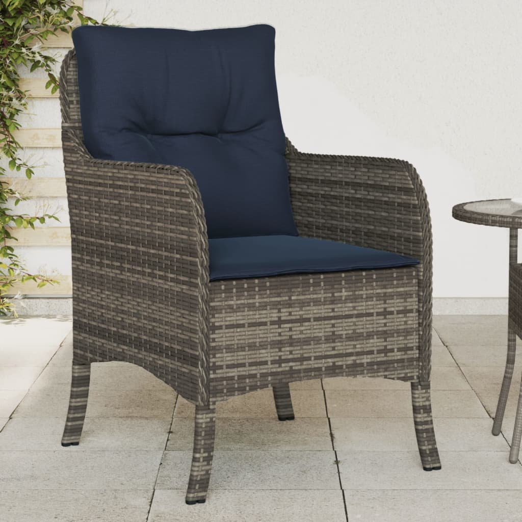 vidaXL Patio Chairs with Cushions 2 pcs Gray Poly Rattan