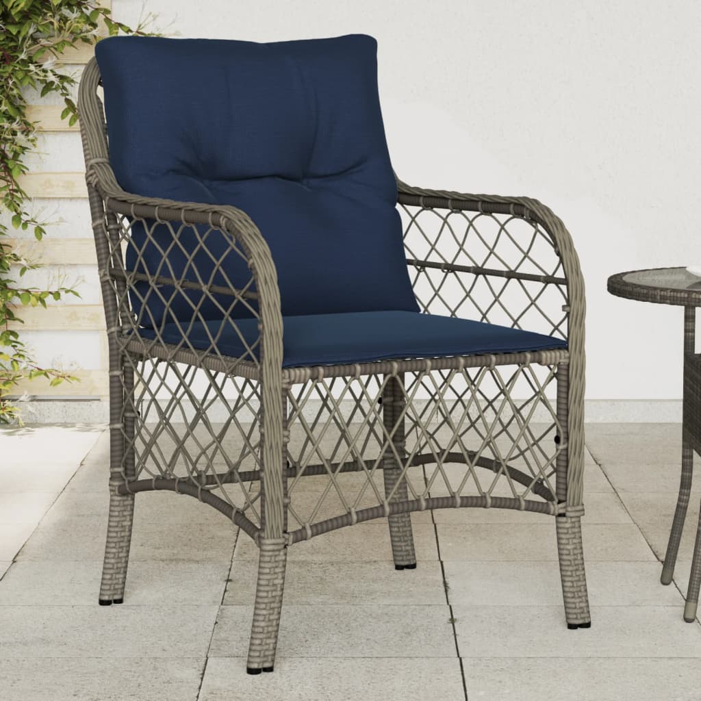 vidaXL Patio Chairs with Cushions 2 pcs Gray Poly Rattan