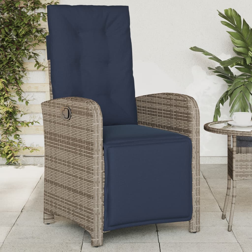 vidaXL Reclining Patio Chair with Footrest Gray Poly Rattan