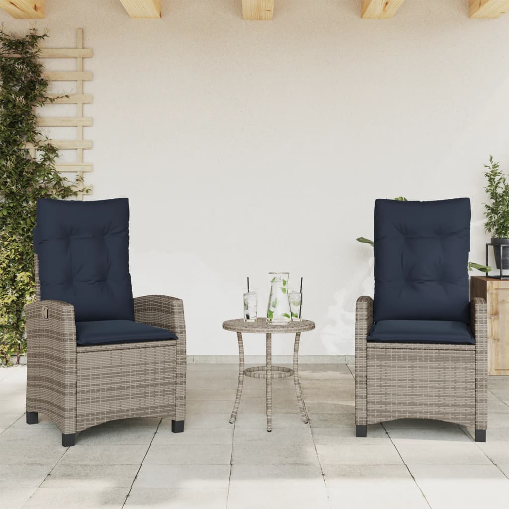 vidaXL Reclining Patio Chairs 2 pcs with Cushions Gray Poly Rattan