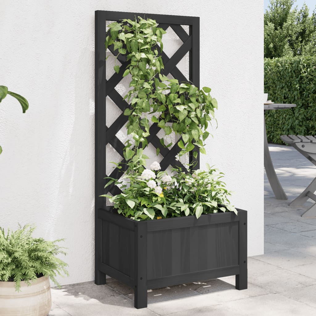 vidaXL Planter with Trellis Black Solid Wood Fir