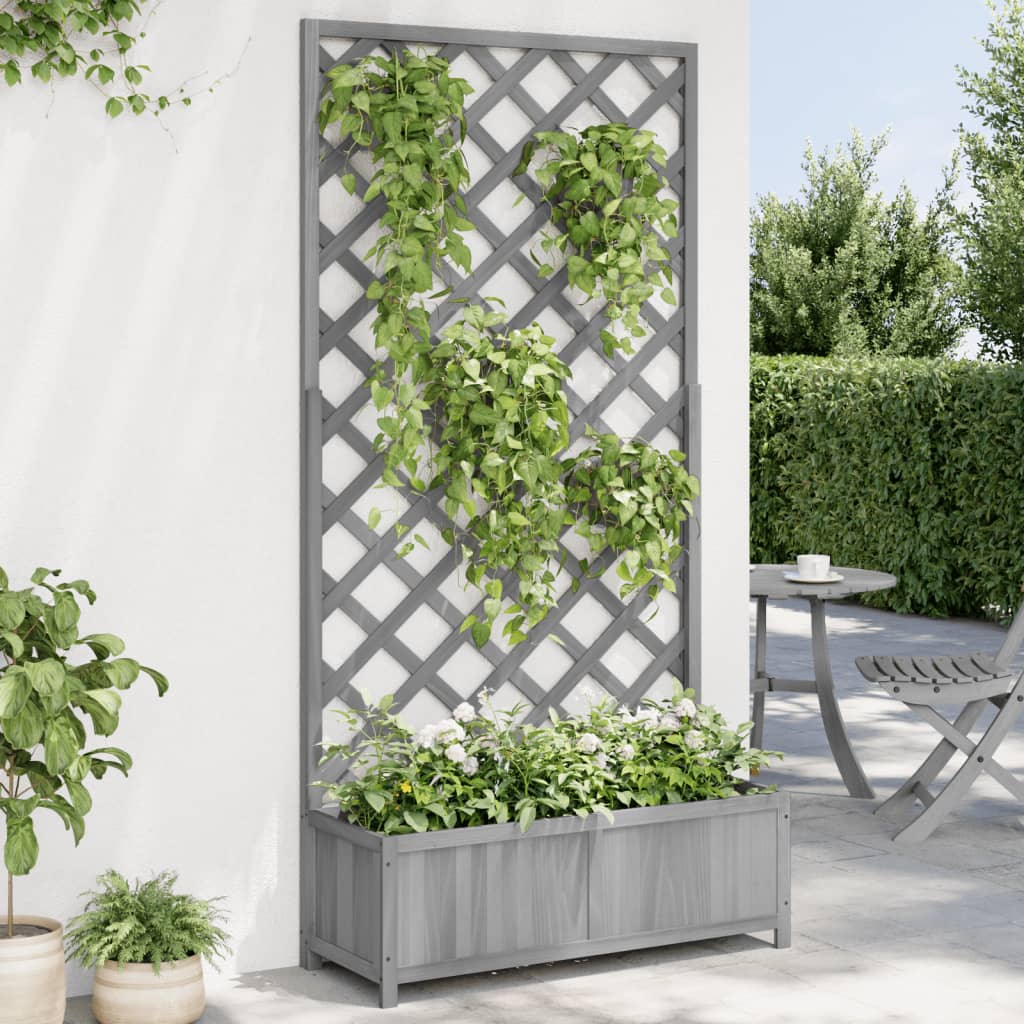 vidaXL Planter with Trellis Gray Solid Wood Fir