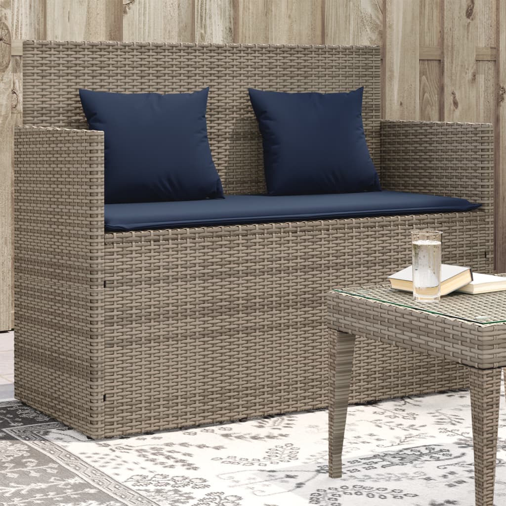 vidaXL Patio Bench with Cushions Gray Poly Rattan