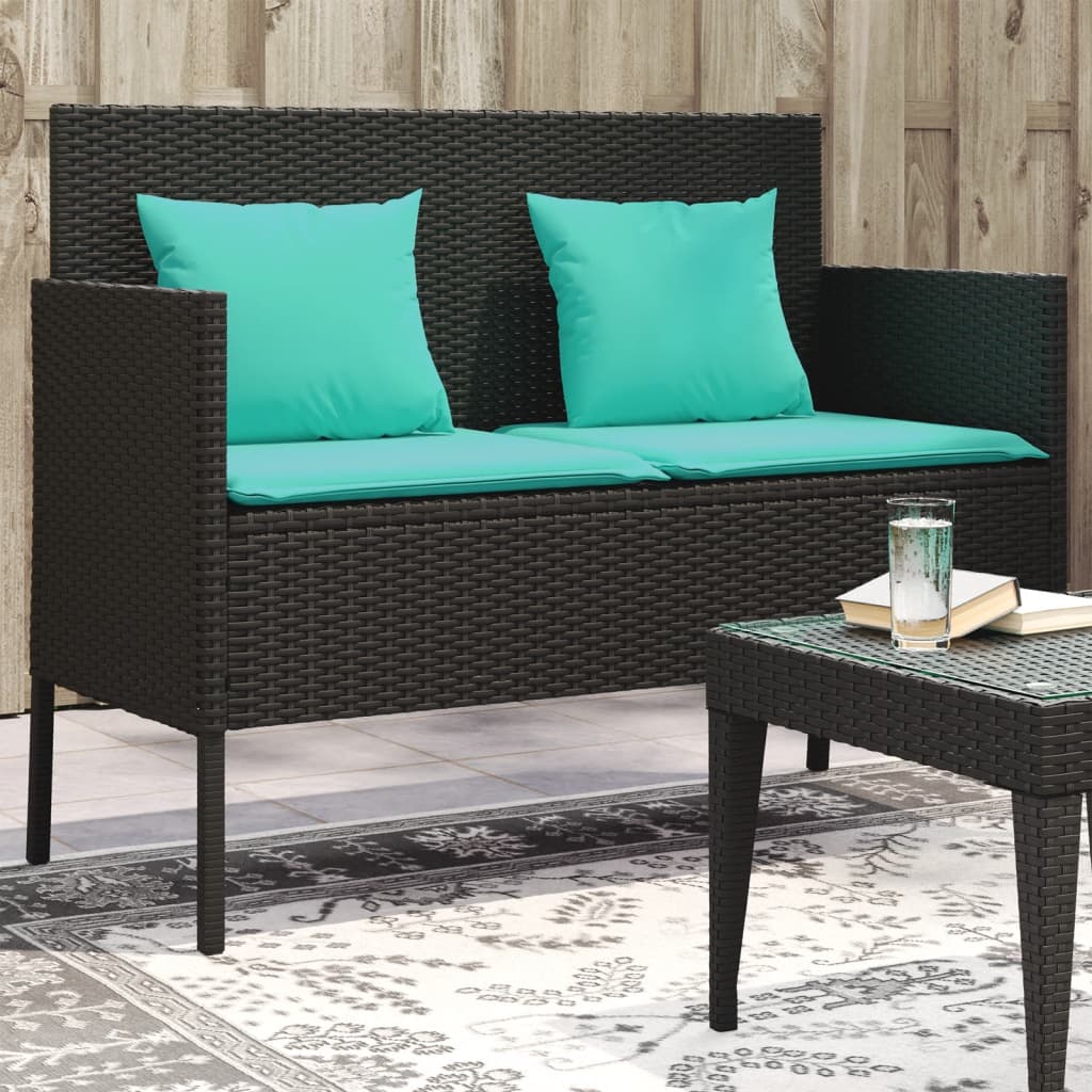 vidaXL Patio Bench with Cushions Black Poly Rattan