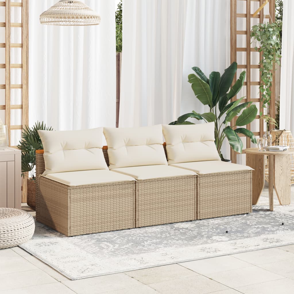 vidaXL Patio Sofas Armless with Cushions 2 pcs Beige Poly Rattan