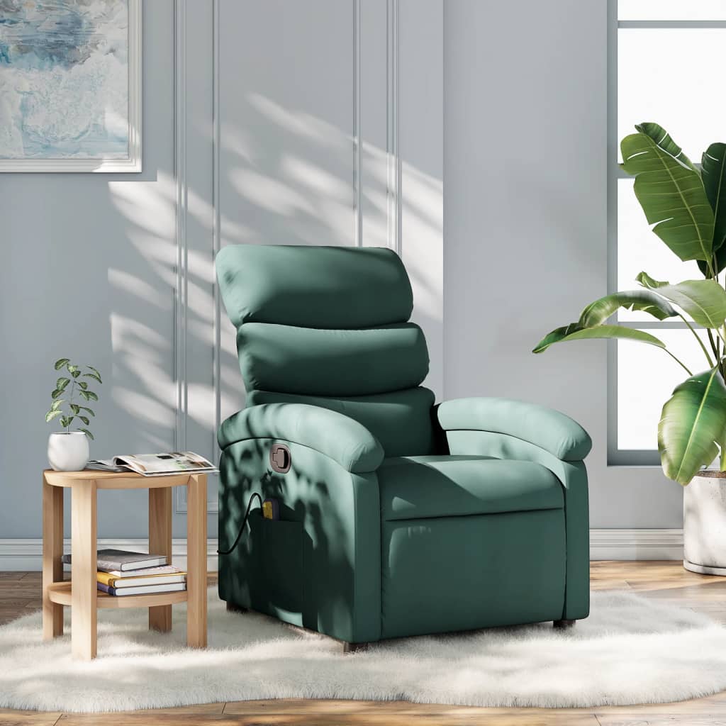 vidaXL Massage Recliner Chair Dark Green Fabric