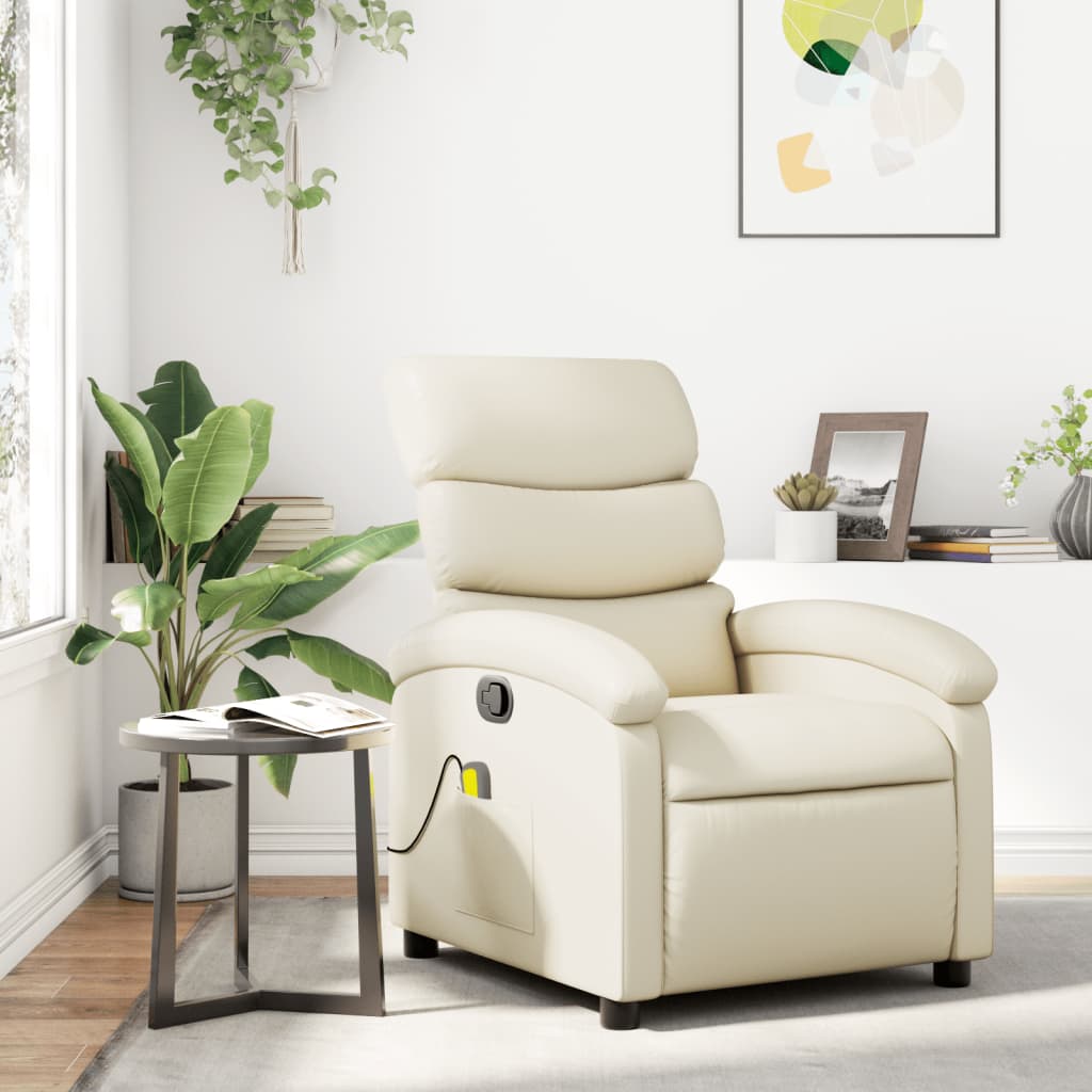 vidaXL Massage Recliner Chair Cream Faux Leather