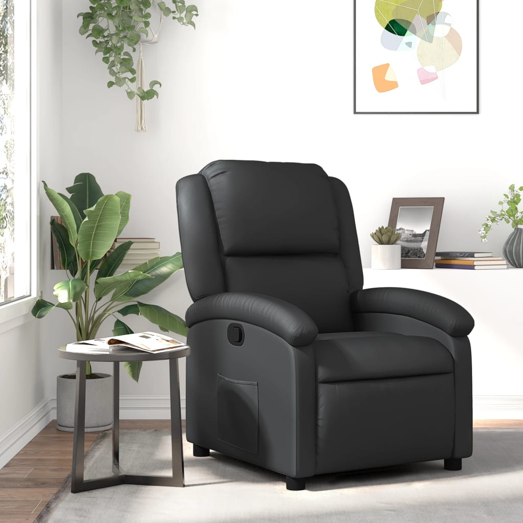 vidaXL Recliner Chair Black Real Leather