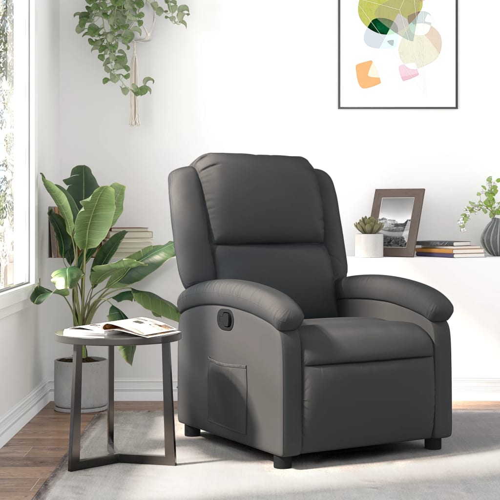 vidaXL Recliner Chair Gray Real Leather