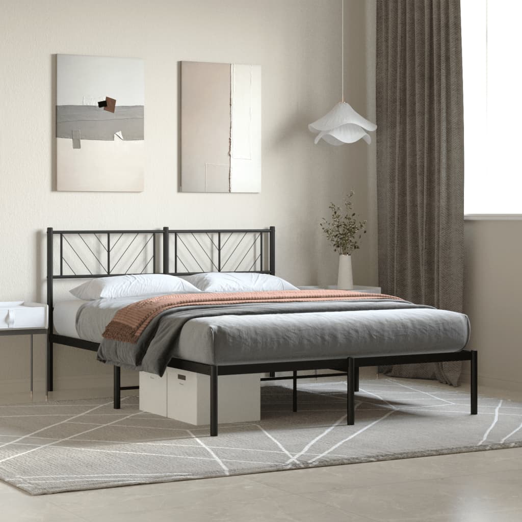 vidaXL Metal Bed Frame with Headboard Black 59.1"x78.7"