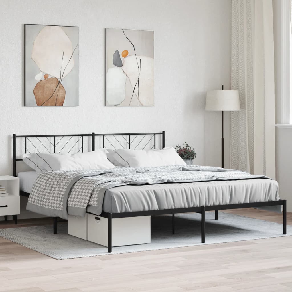 vidaXL Metal Bed Frame with Headboard Black 72"x83.9" California King