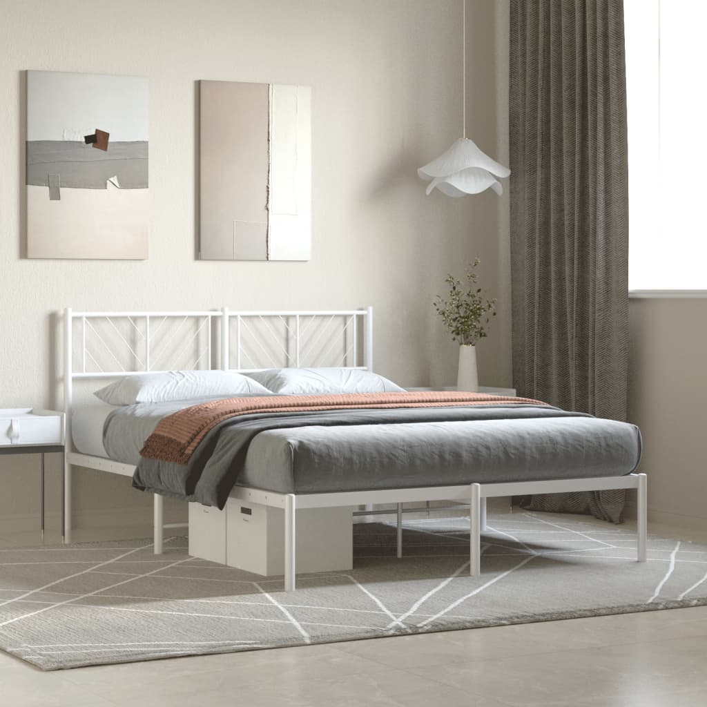 vidaXL Metal Bed Frame with Headboard White 59.1"x78.7"