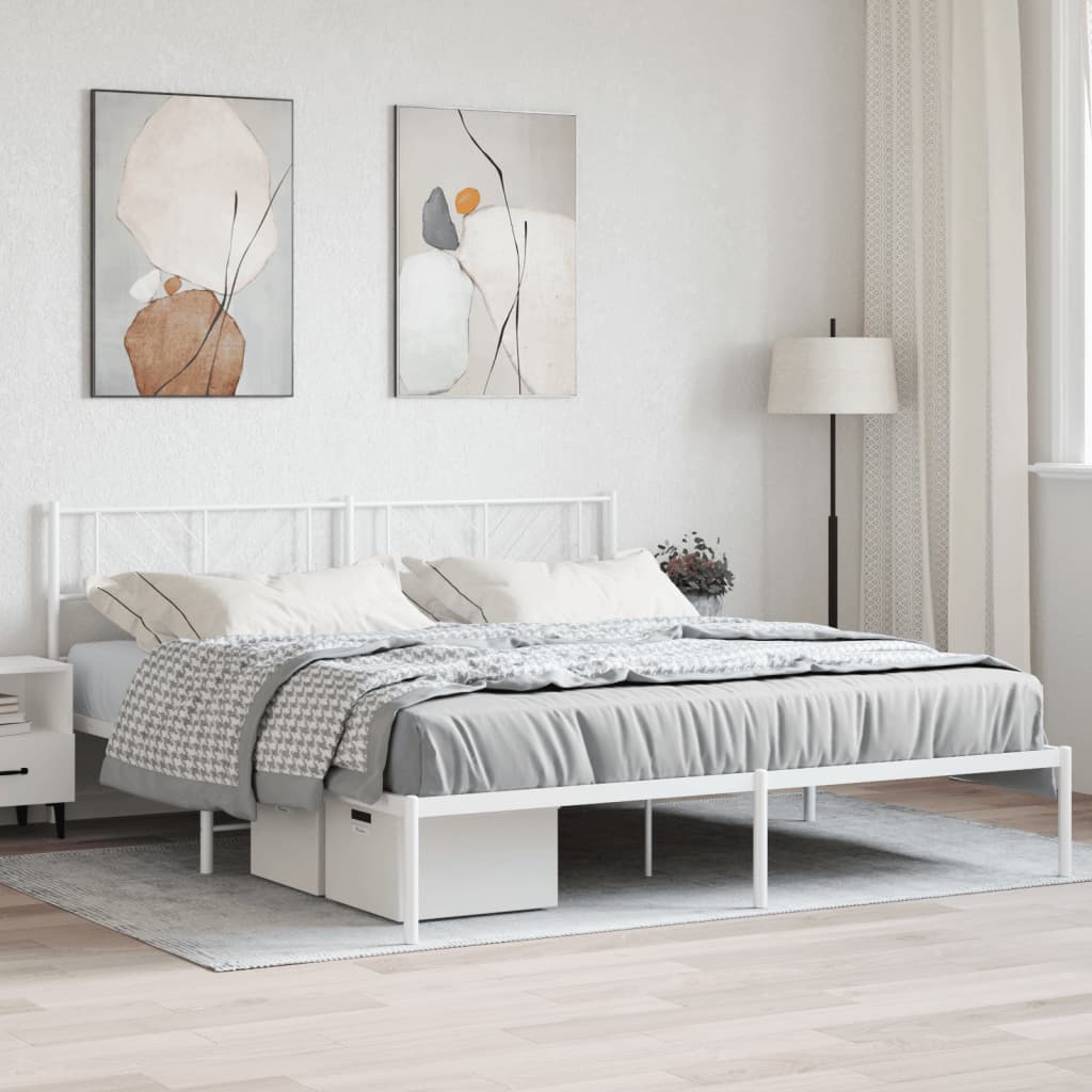 vidaXL Metal Bed Frame with Headboard White 72"x83.9" California King