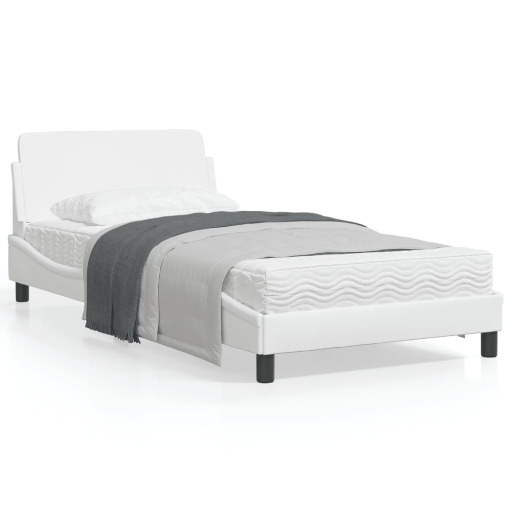 vidaXL Bed Frame with Headboard White 39.4"x74.8" Twin Faux Leather