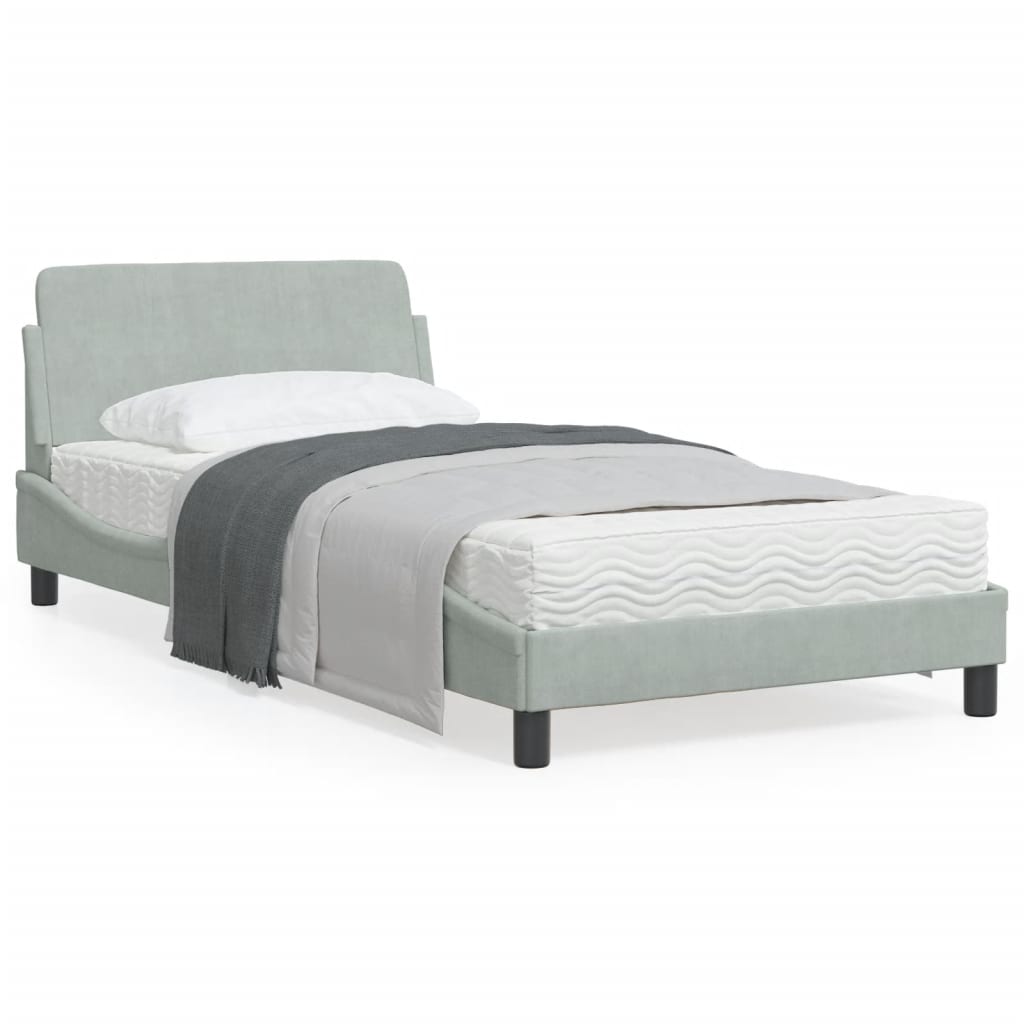 vidaXL Bed Frame with Headboard Light Gray 39.4"x79.9" Twin XL Velvet