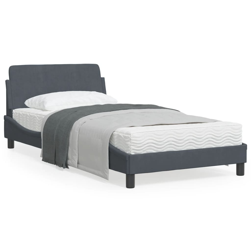 vidaXL Bed Frame with Headboard Dark Gray 39.4"x79.9" Twin XL Velvet