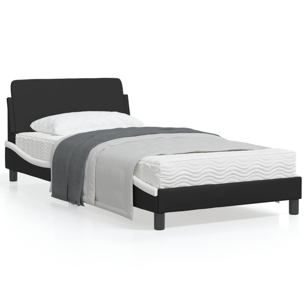 vidaXL Bed Frame with Headboard Black and White 39.4"x79.9" Twin XL Faux Leather