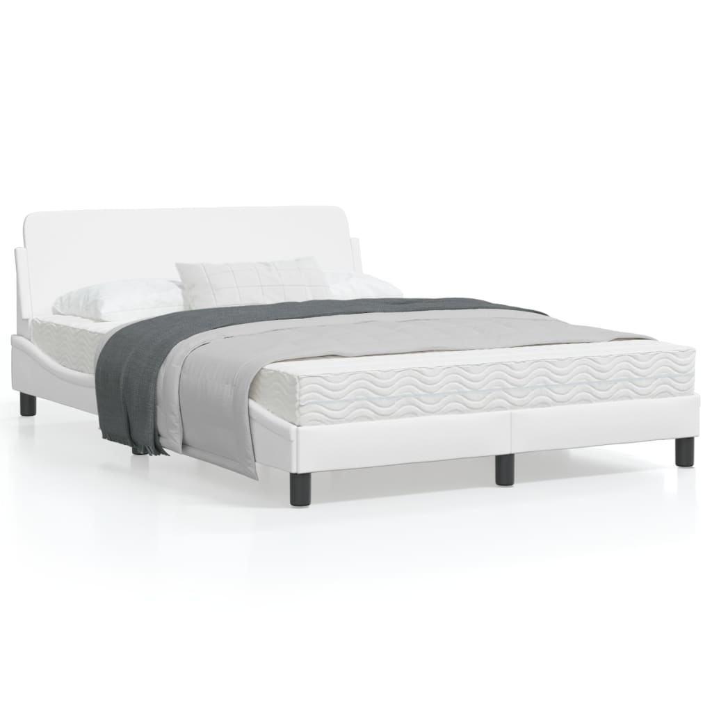 vidaXL Bed Frame with Headboard White 53.9"x74.8" Full Faux Leather