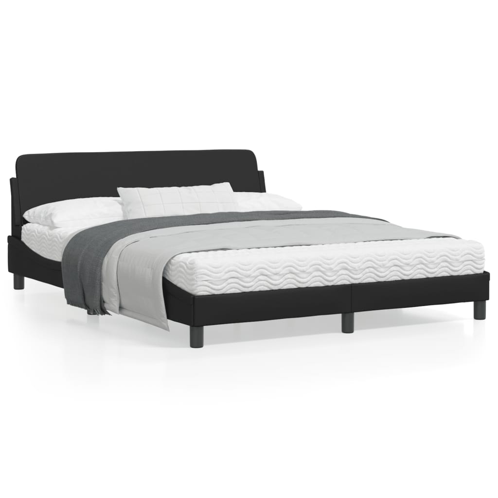 vidaXL Bed Frame with Headboard Black 59.8"x79.9" Queen Faux Leather