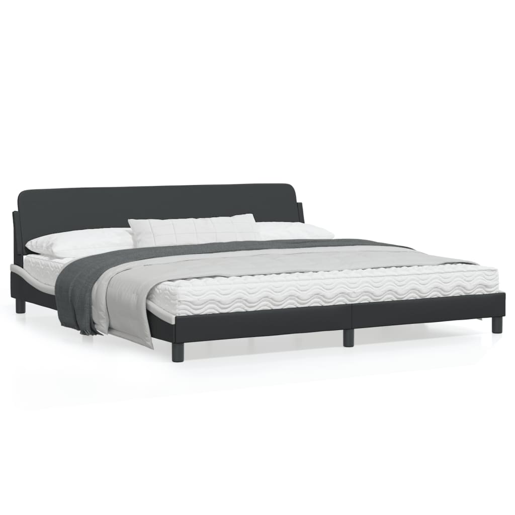 vidaXL Bed Frame with Headboard Black and White 76"x79.9" King Faux Leather