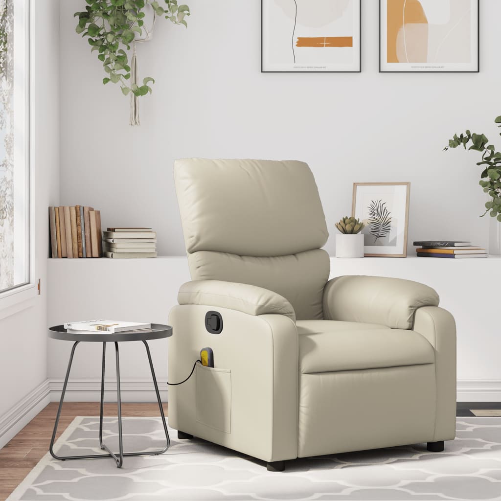 vidaXL Massage Recliner Chair Cream Faux Leather