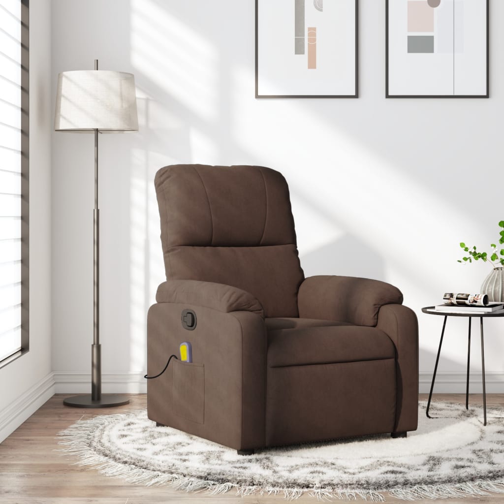 vidaXL Massage Recliner Chair Brown Microfiber Fabric
