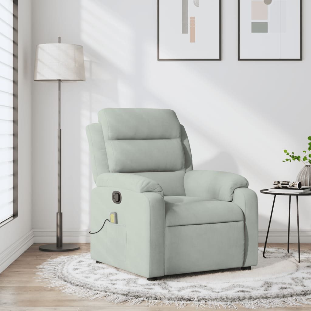 vidaXL Massage Recliner Chair Light Gray Velvet