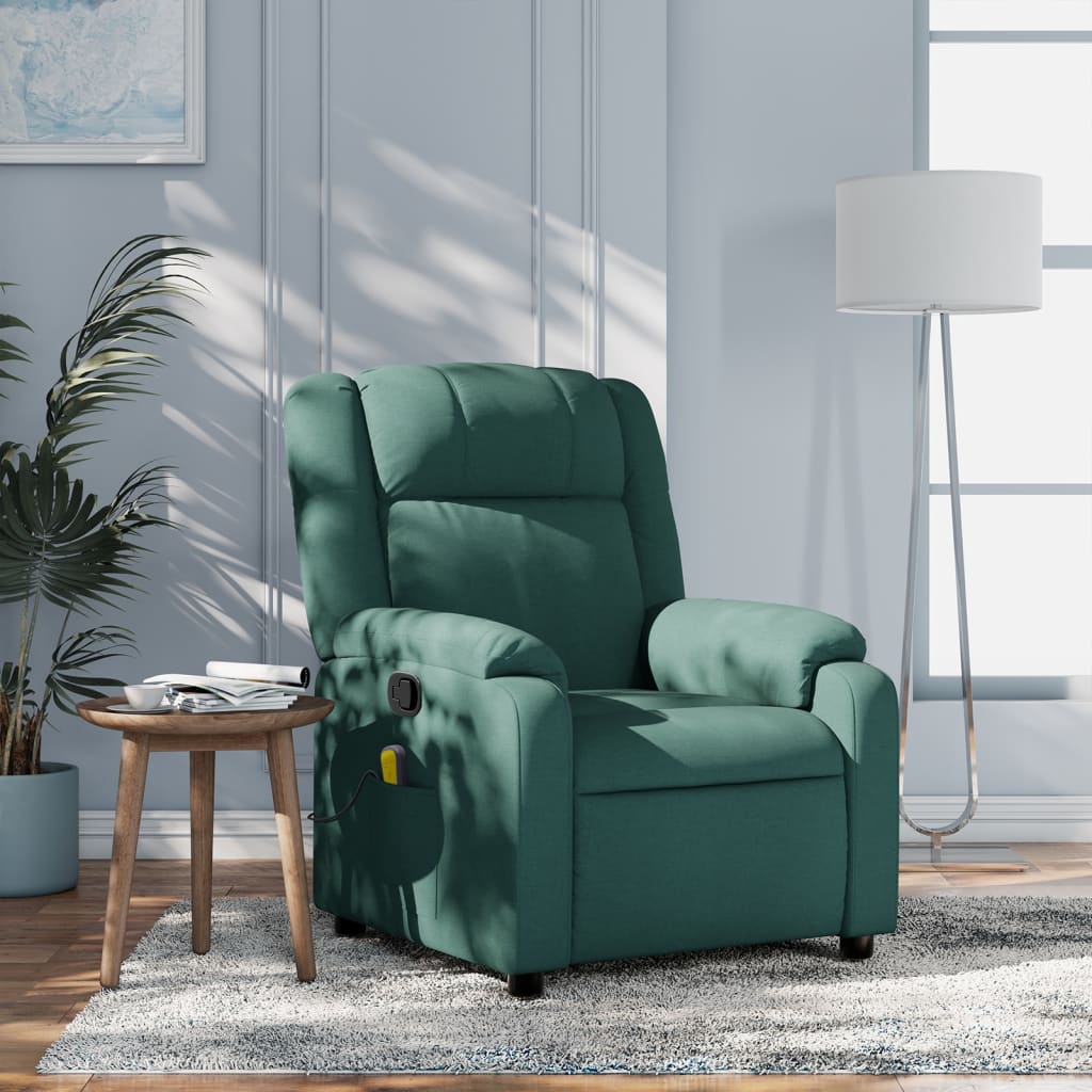 vidaXL Massage Recliner Chair Dark Green Fabric