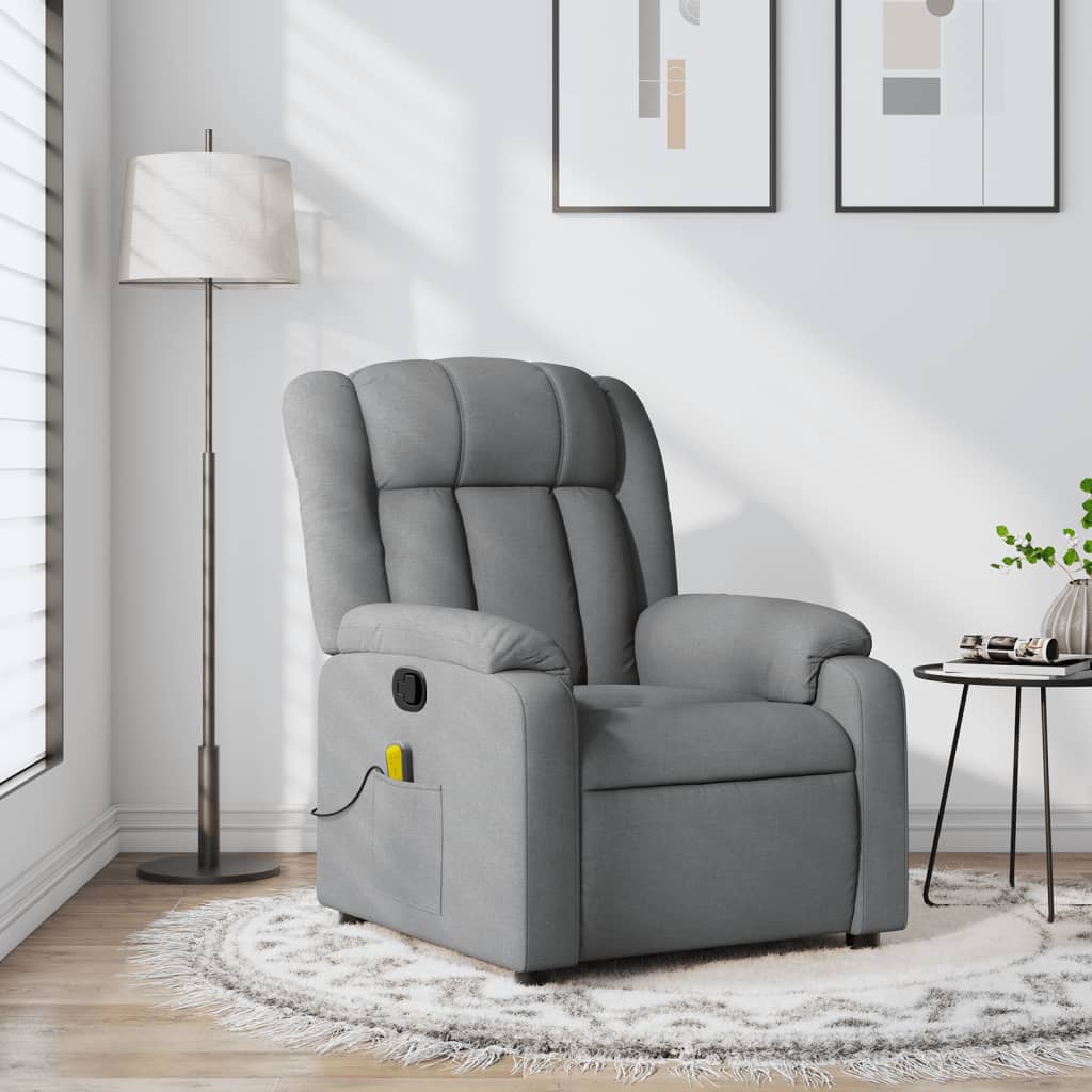 vidaXL Massage Recliner Chair Light Gray Fabric