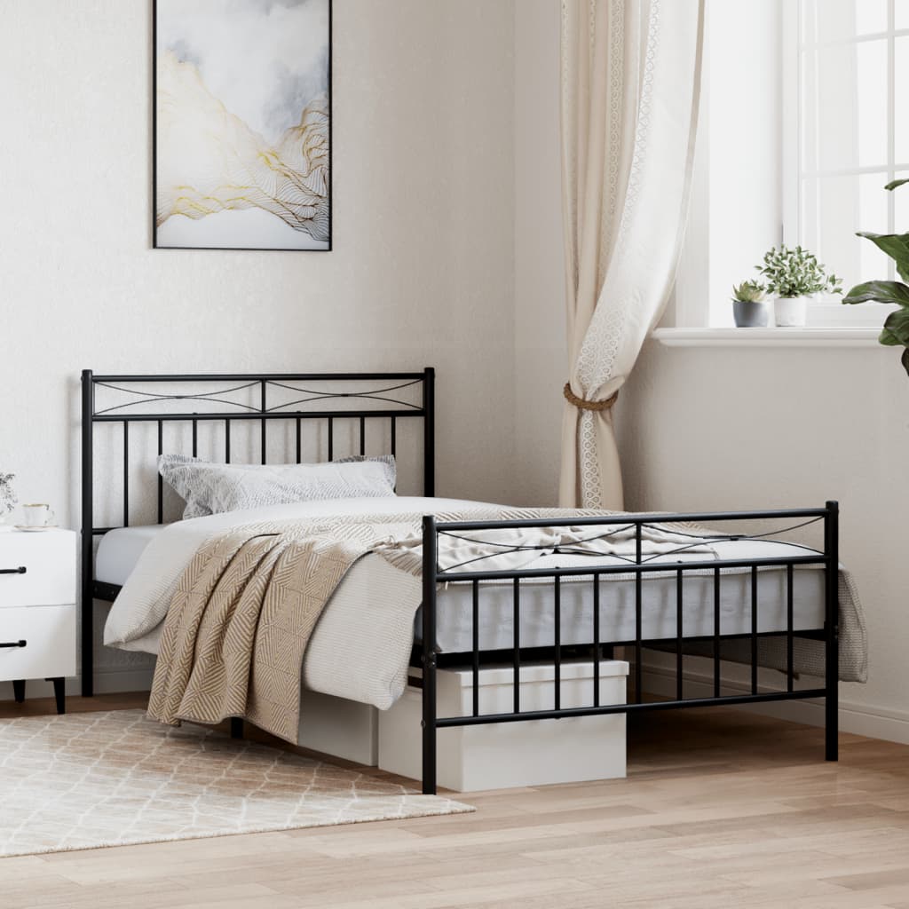 vidaXL Metal Bed Frame with Headboard and FootboardBlack 39.4"x78.7"