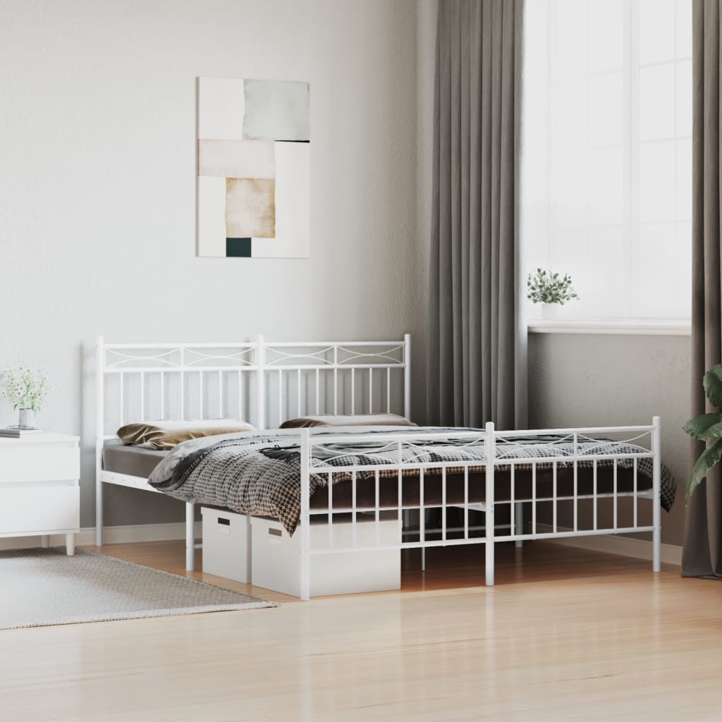 vidaXL Metal Bed Frame with Headboard and FootboardWhite 59.1"x78.7"
