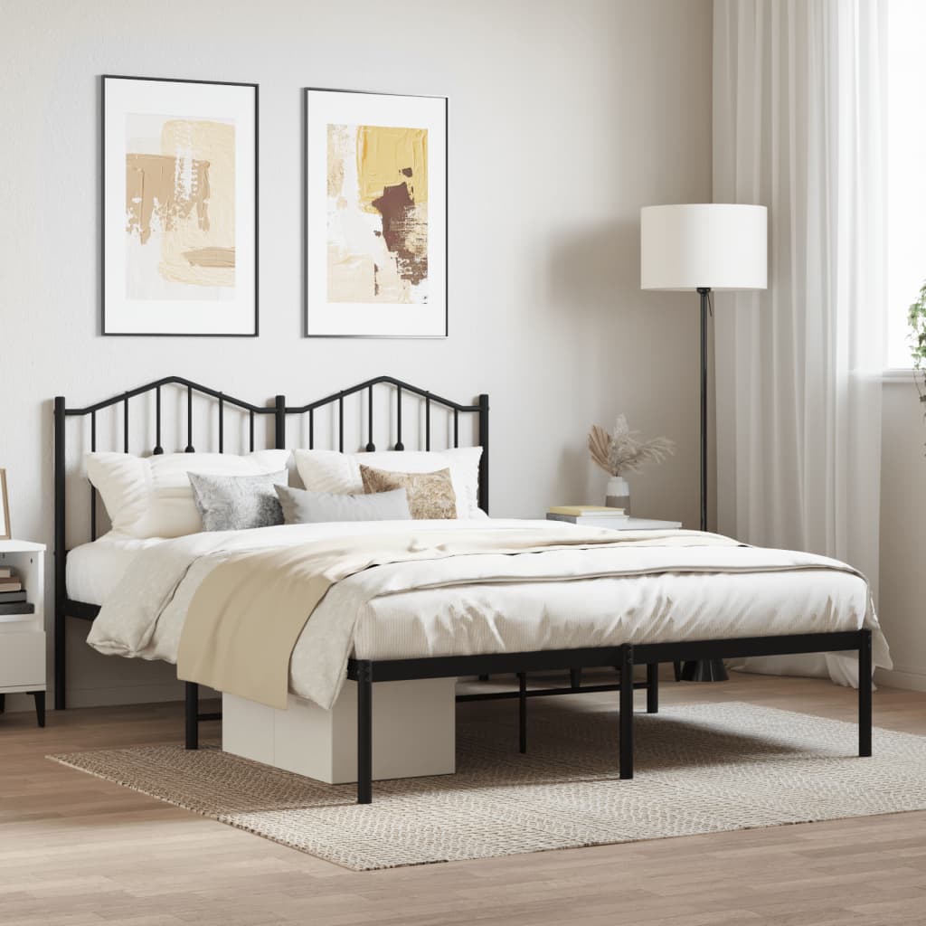 vidaXL Metal Bed Frame with Headboard Black 59.1"x78.7"