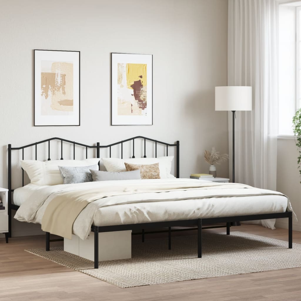 vidaXL Metal Bed Frame with Headboard Black 76"x79.9" King