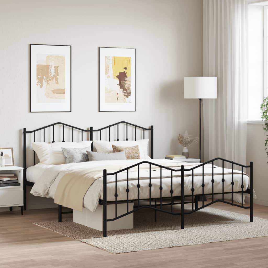 vidaXL Metal Bed Frame with Headboard&FootboardBlack 72"x83.9" California King