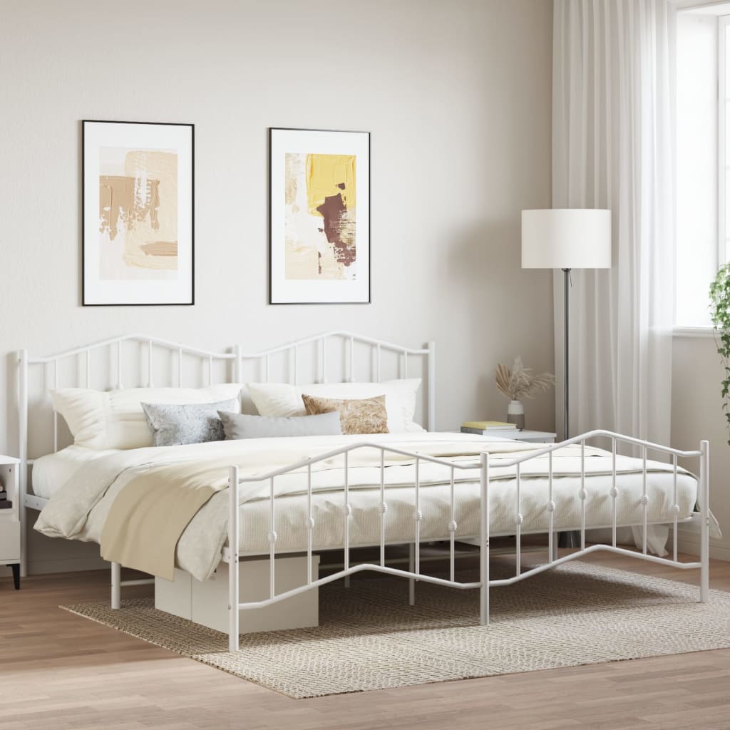 vidaXL Metal Bed Frame with Headboard and FootboardWhite 76"x79.9" King