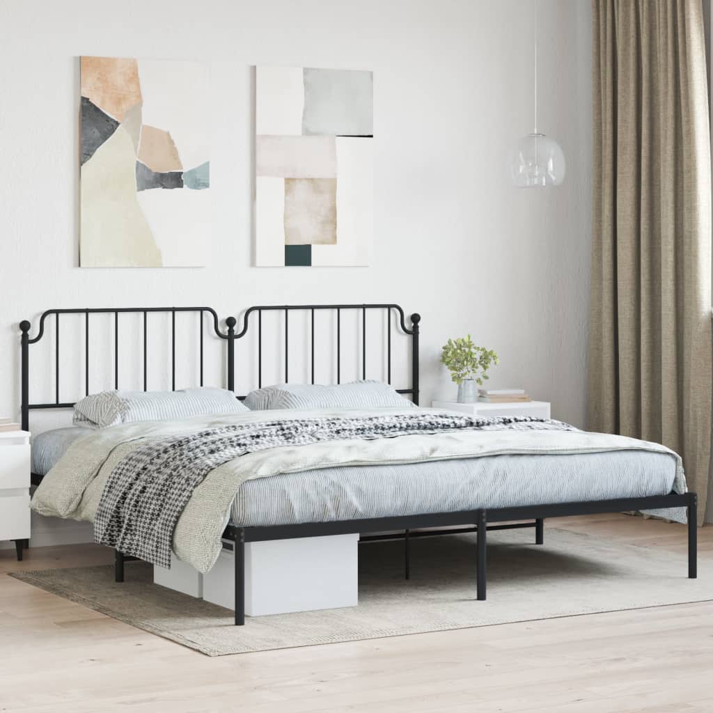 vidaXL Metal Bed Frame with Headboard Black 76"x79.9" King