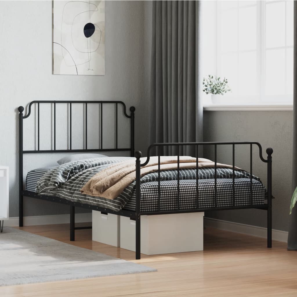 vidaXL Metal Bed Frame with Headboard and FootboardBlack 39.4"x74.8" Twin