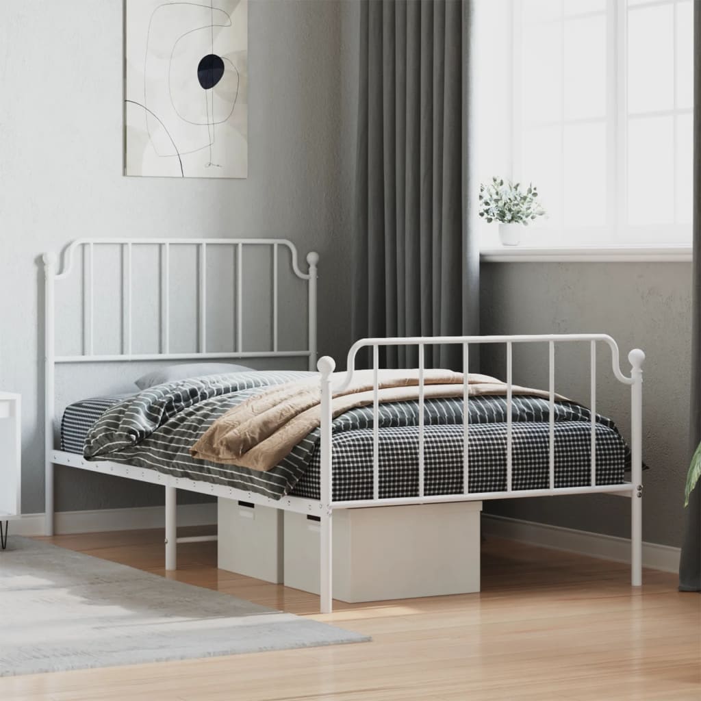 vidaXL Metal Bed Frame with Headboard and FootboardWhite 39.4"x74.8" Twin