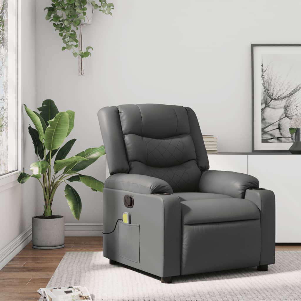 vidaXL Massage Recliner Chair Gray Faux Leather