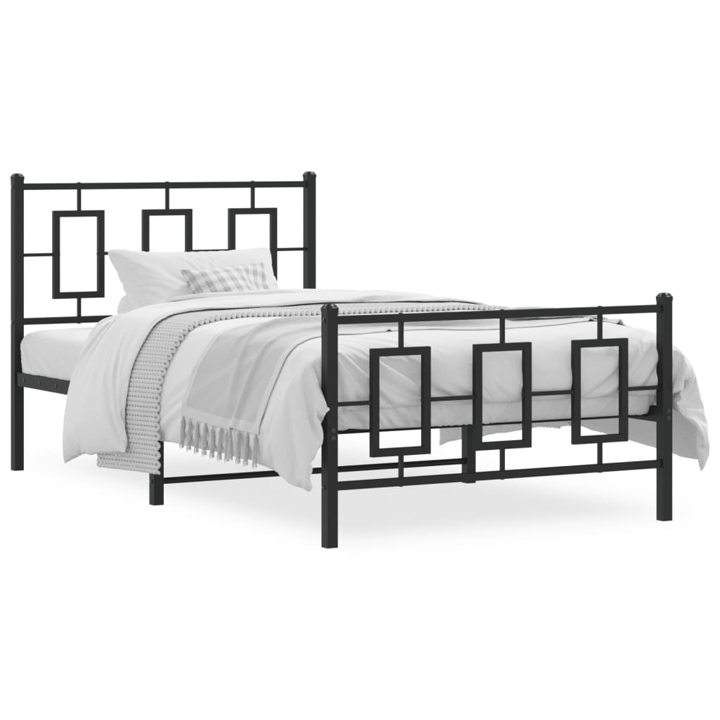 vidaXL Metal Bed Frame with Headboard and Footboard Black 39.4"x78.7"