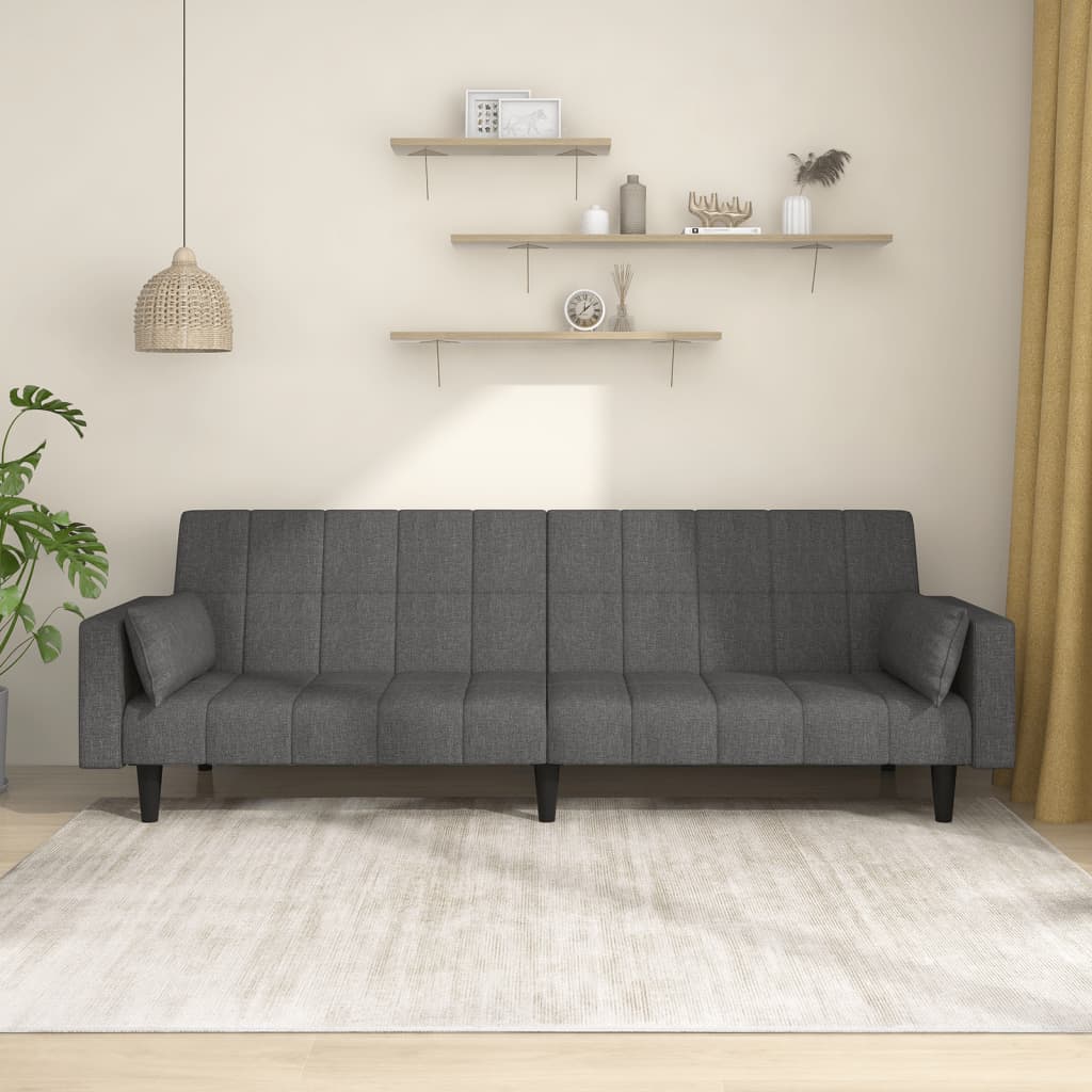 vidaXL 2-Seater Sofa Bed with Two Pillows Dark Gray Fabric