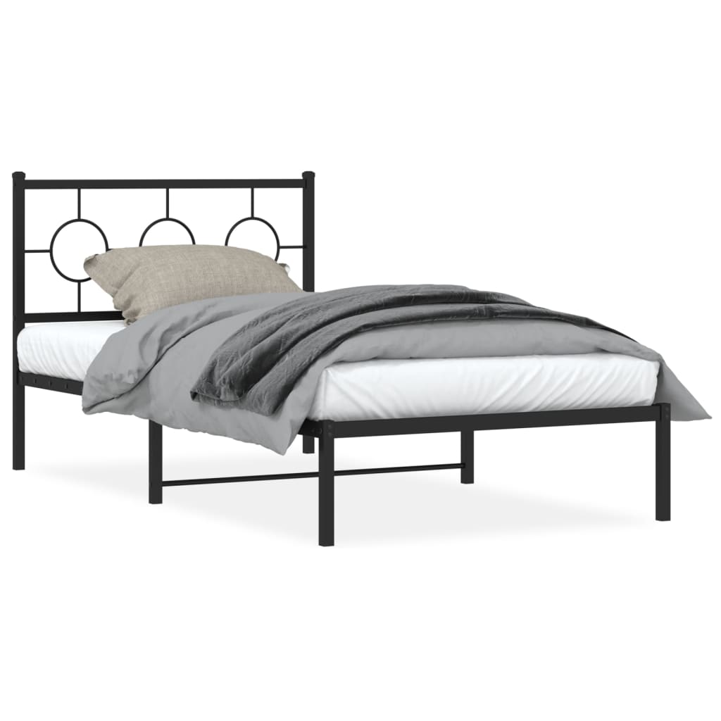 vidaXL Metal Bed Frame with Headboard Black 39.4"x78.7"