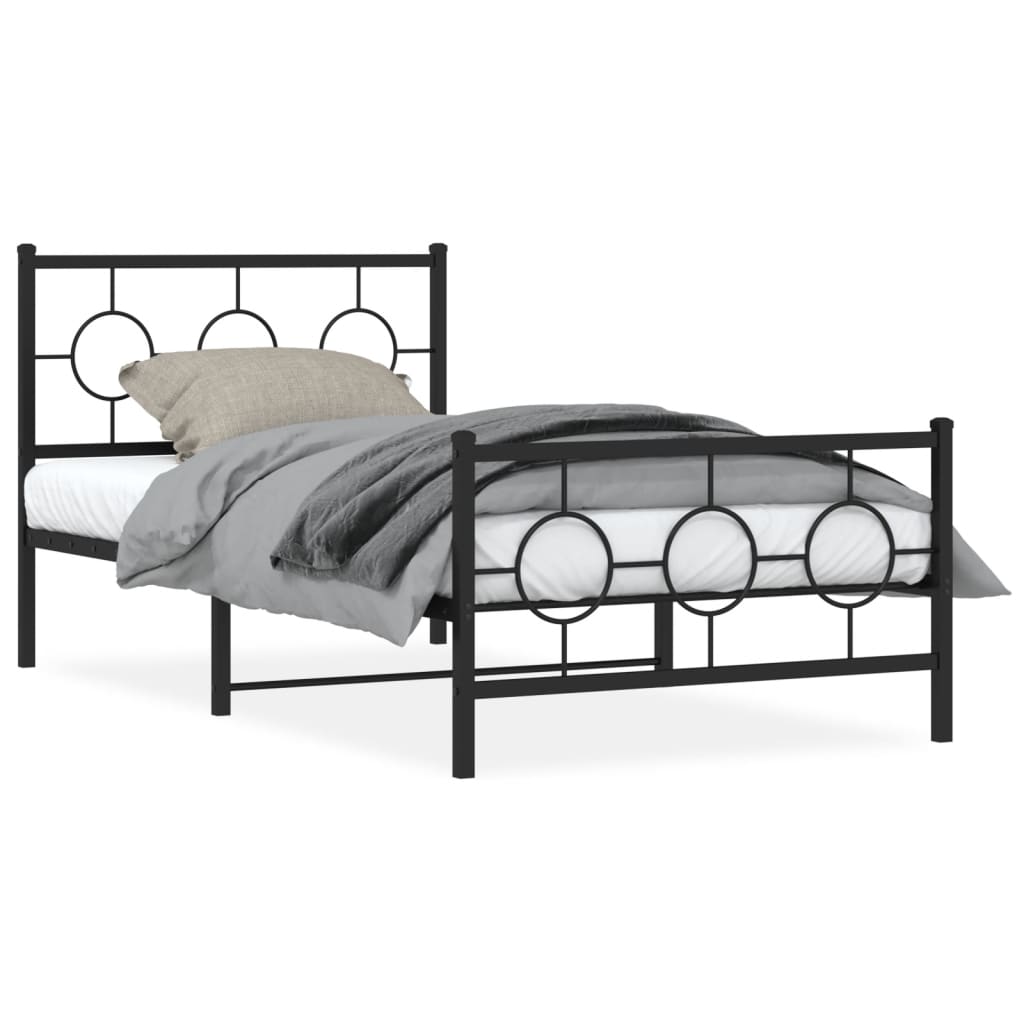 vidaXL Metal Bed Frame with Headboard and Footboard Black 39.4"x78.7"