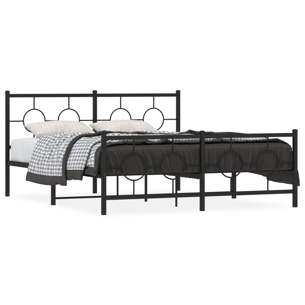 vidaXL Metal Bed Frame with Headboard and Footboard Black 59.1"x78.7"