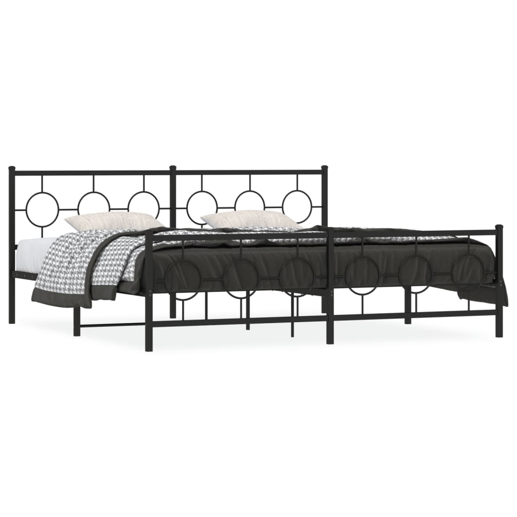 vidaXL Metal Bed Frame with Headboard and Footboard Black 76"x79.9" King