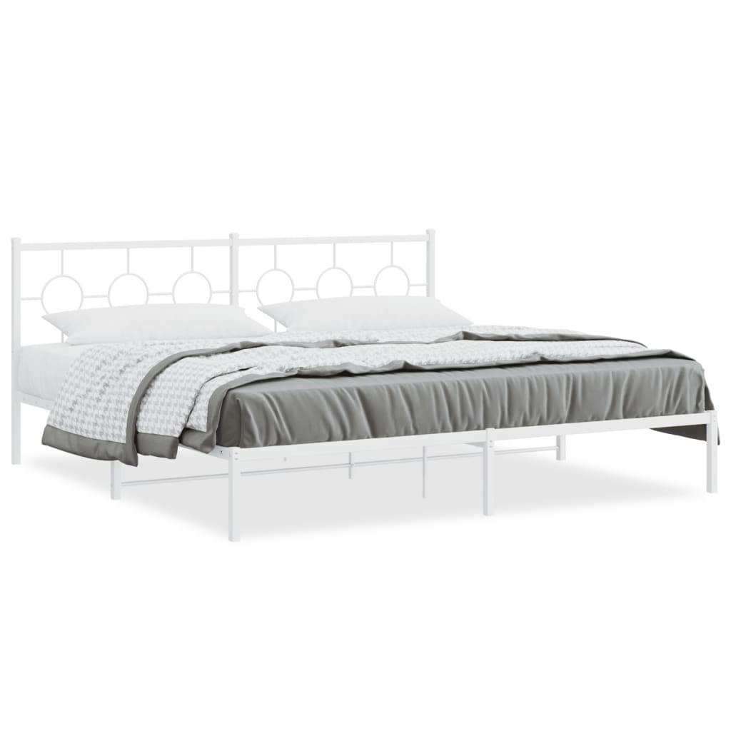 vidaXL Metal Bed Frame with Headboard White 76"x79.9" King