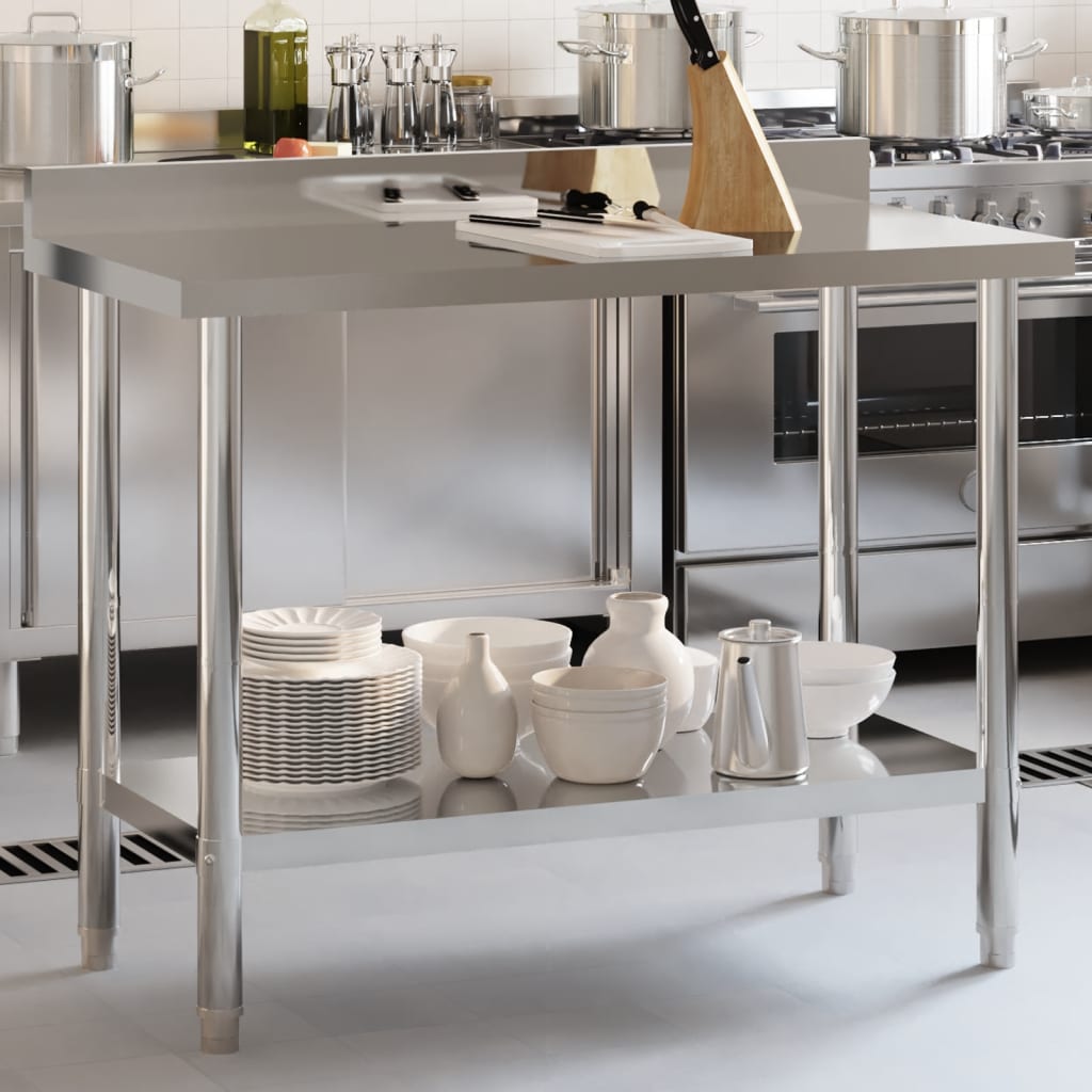 vidaXL Kitchen Work Table with Backsplash 43.3"x21.7"x36.6" Stainless Steel