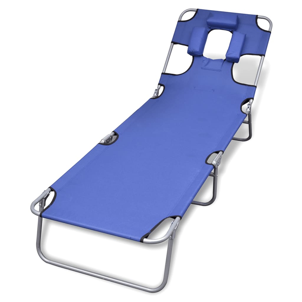 vidaXL Folding Sun Lounger with Head Cushion Powder-coated Steel Blue