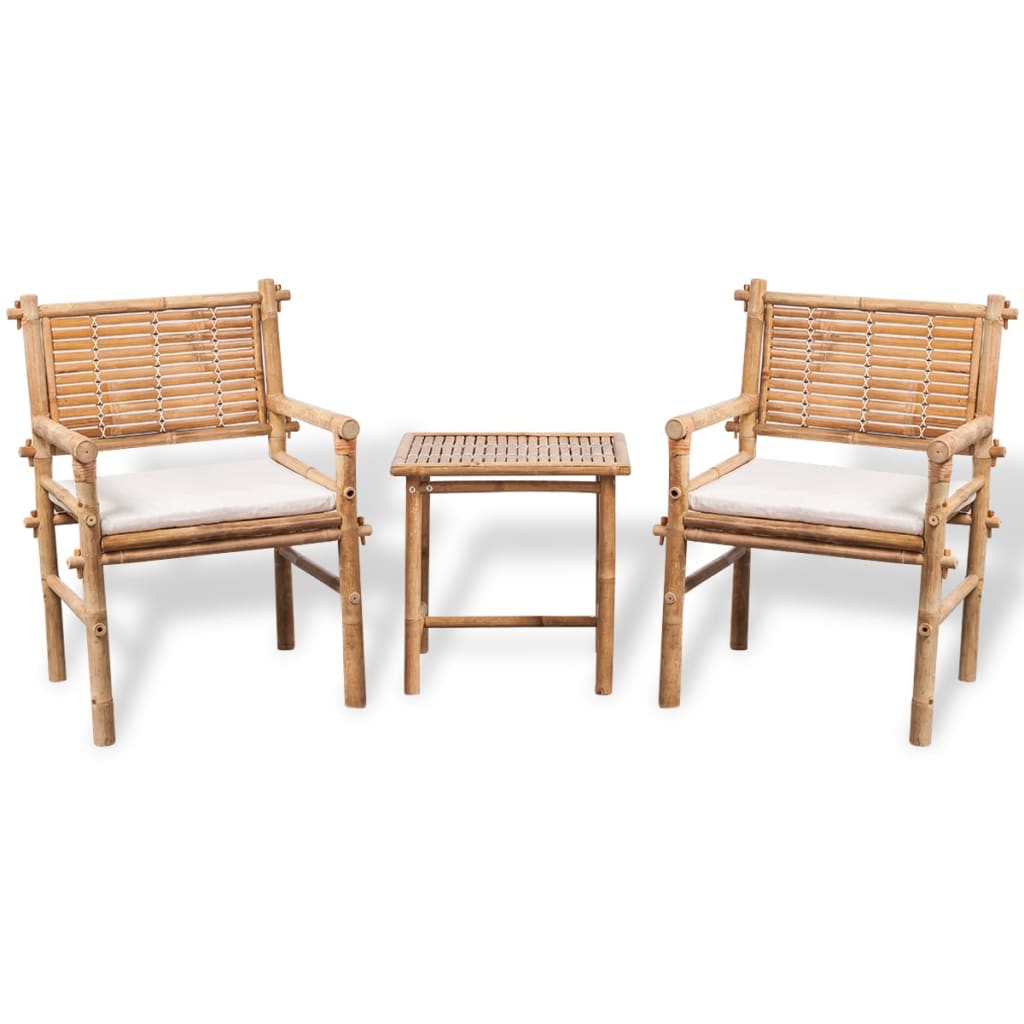 vidaXL 3 Piece Bistro Set with Cushions Bamboo